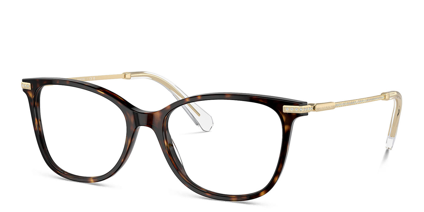 Shop Swarovski Crystal-Embellished Square Eyeglasses in Havana online.