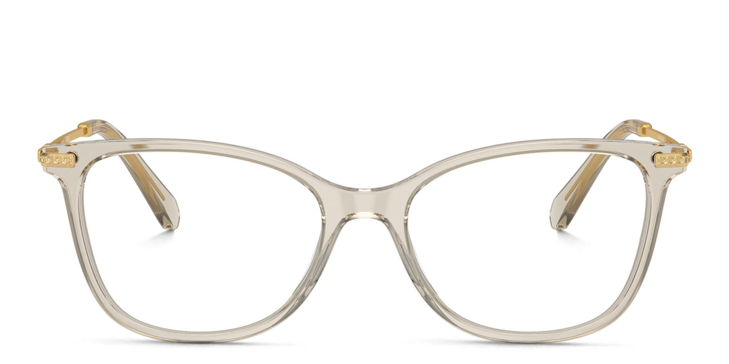 Shop Swarovski Rhinestone-Embellished Square Eyeglasses in Transparent Beige online.