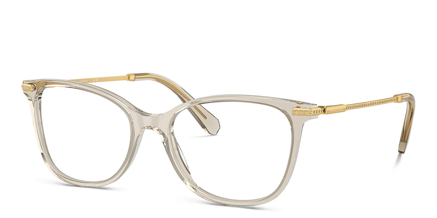 Shop Swarovski Rhinestone-Embellished Square Eyeglasses in Transparent Beige online.
