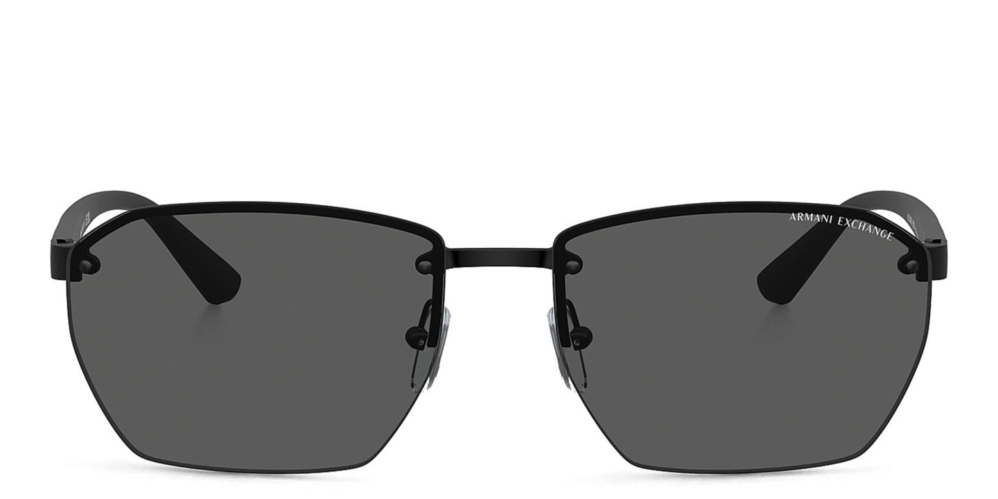Shop Armani Exchange A|X Logo Half-Rim Irregular Sunglasses in Black online.