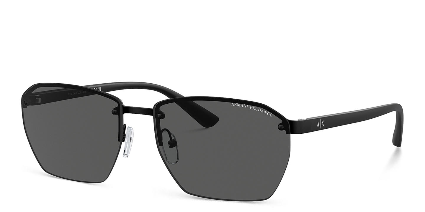 Shop Armani Exchange A|X Logo Half-Rim Irregular Sunglasses in Black online.