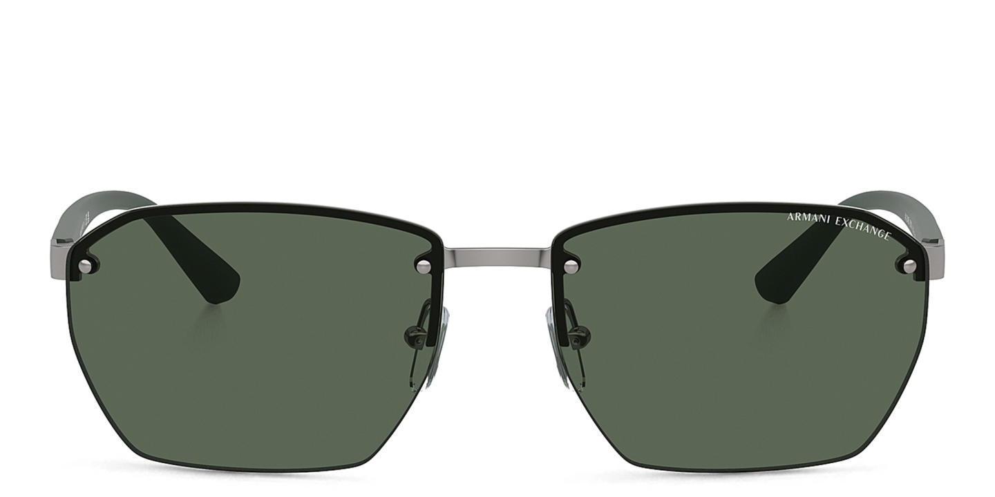 Shop Armani Exchange A|X Logo Half-Rim Irregular Sunglasses in Gunmetal online.