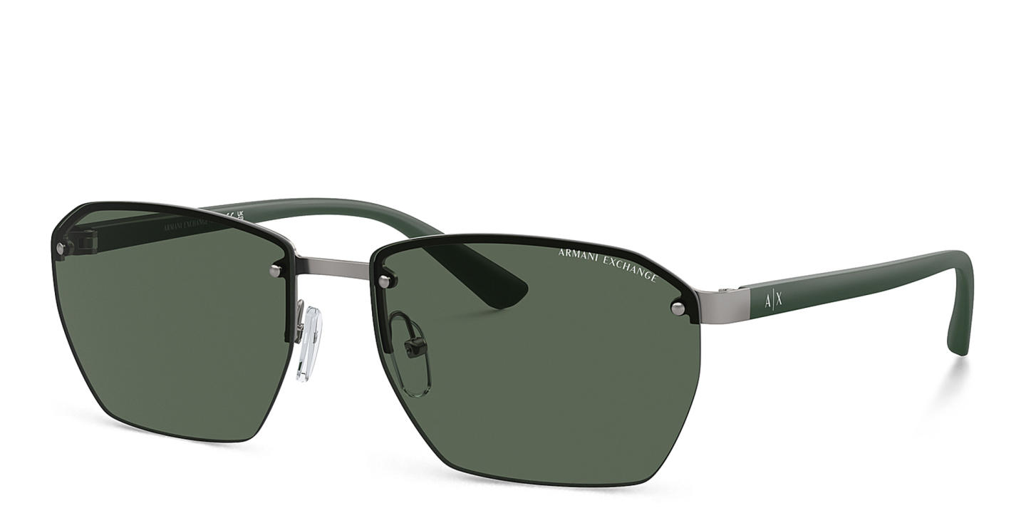 Shop Armani Exchange A|X Logo Half-Rim Irregular Sunglasses in Gunmetal online.