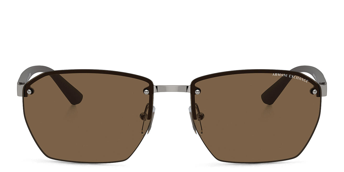 Shop Armani Exchange A|X Logo Half-Rim Irregular Sunglasses in Gunmetal online.