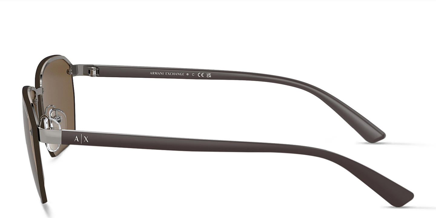 Shop Armani Exchange A|X Logo Half-Rim Irregular Sunglasses in Gunmetal online.