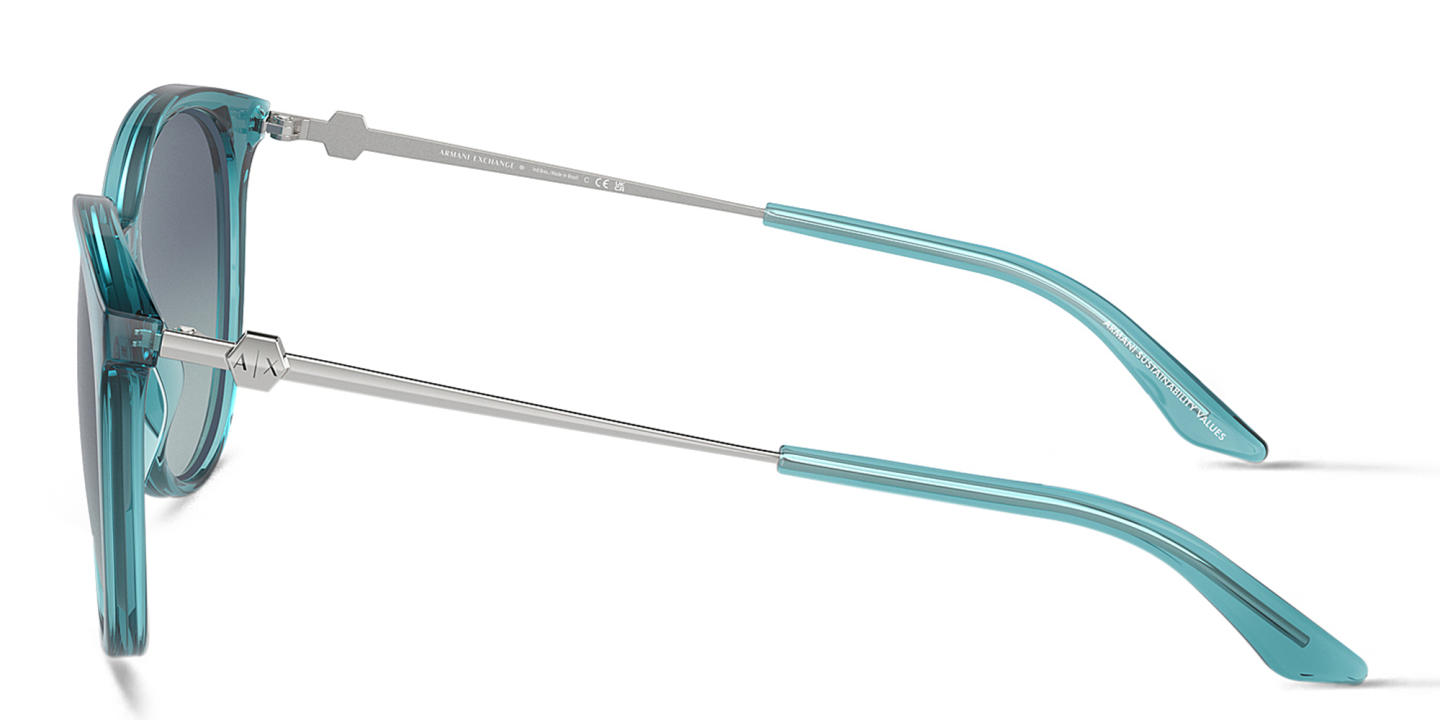 Armani Exchange A|X Logo Cat-Eye Sunglasses in Transparent Blue – Product Photo 2