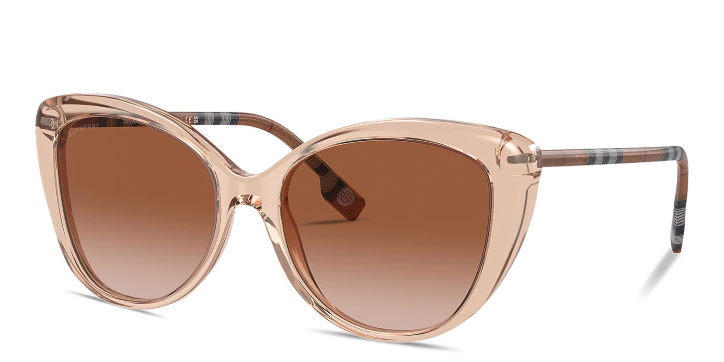 BURBERRY Vintage Check Cat-Eye Sunglasses in Transparent Peach – Product Photo 1