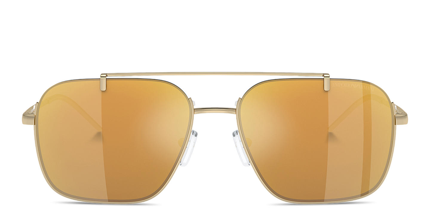 Shop Emporio Armani Logo Half-Rim Rectangle Sunglasses in Gold online.