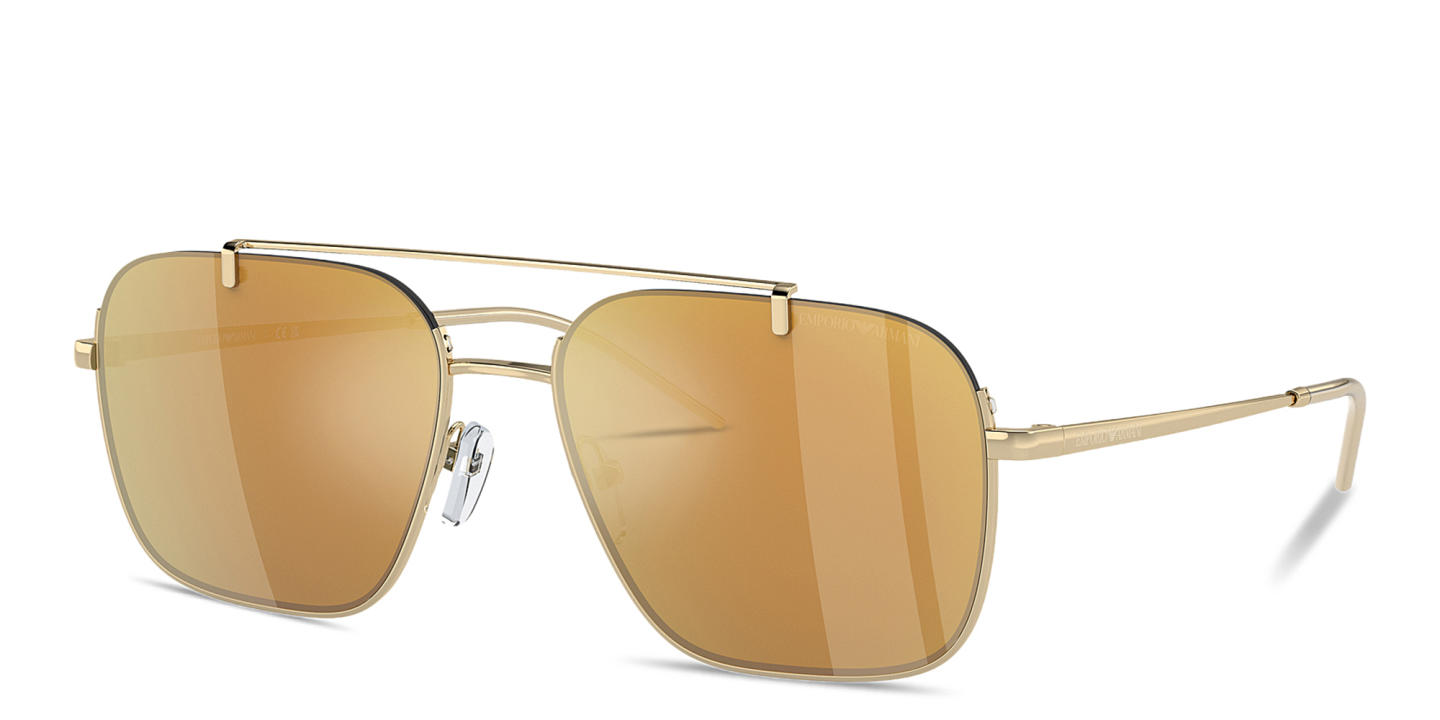 Shop Emporio Armani Logo Half-Rim Rectangle Sunglasses in Gold online.