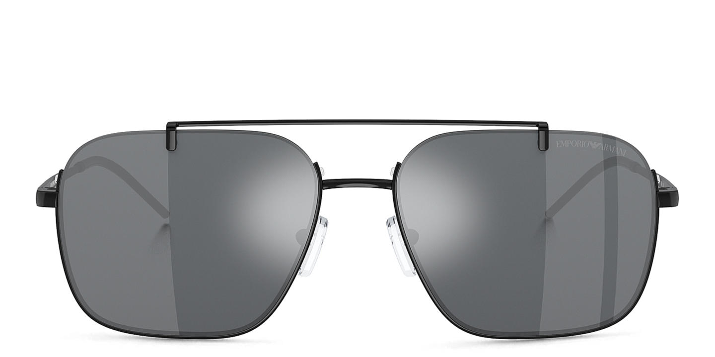 Shop Emporio Armani Rectangle Sunglasses in Shiny Black online.