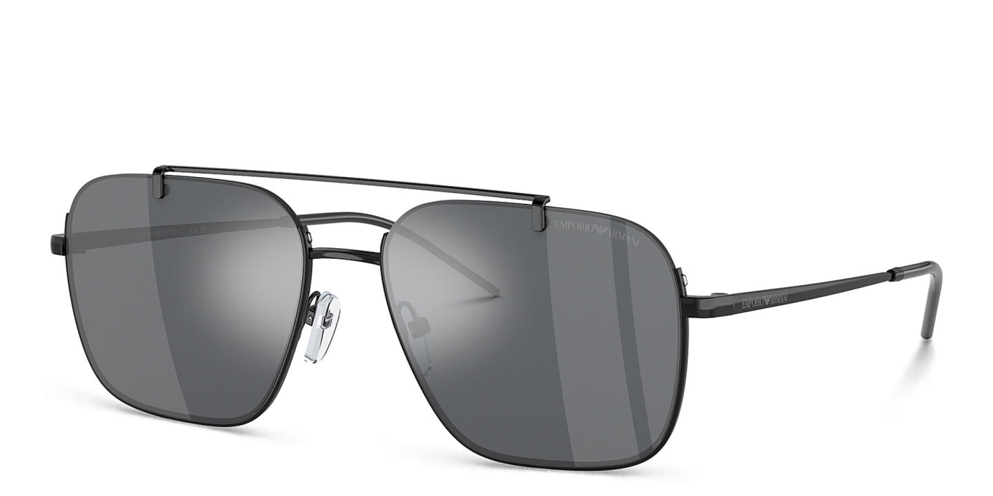 Shop Emporio Armani Rectangle Sunglasses in Shiny Black online.