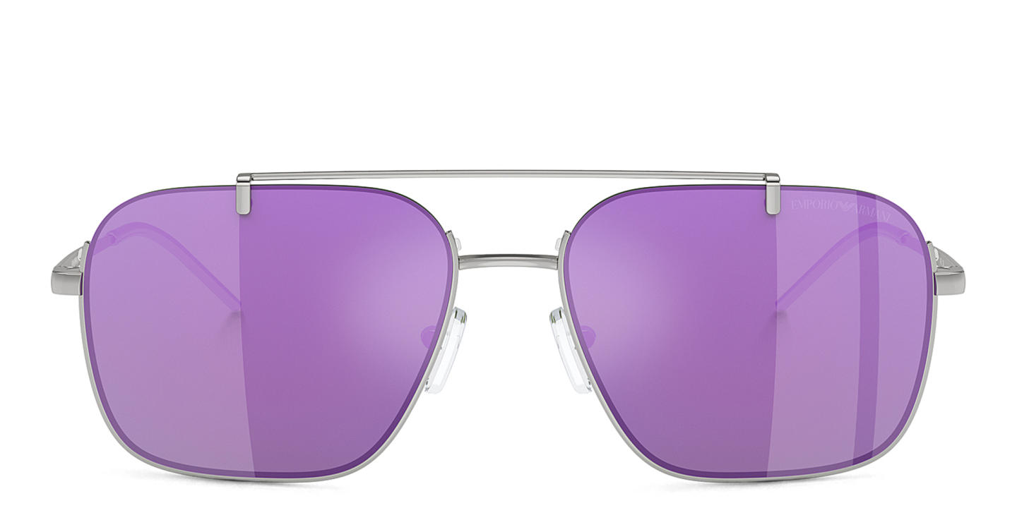 Shop Emporio Armani Half-Rim Rectangle Sunglasses in Silver online.