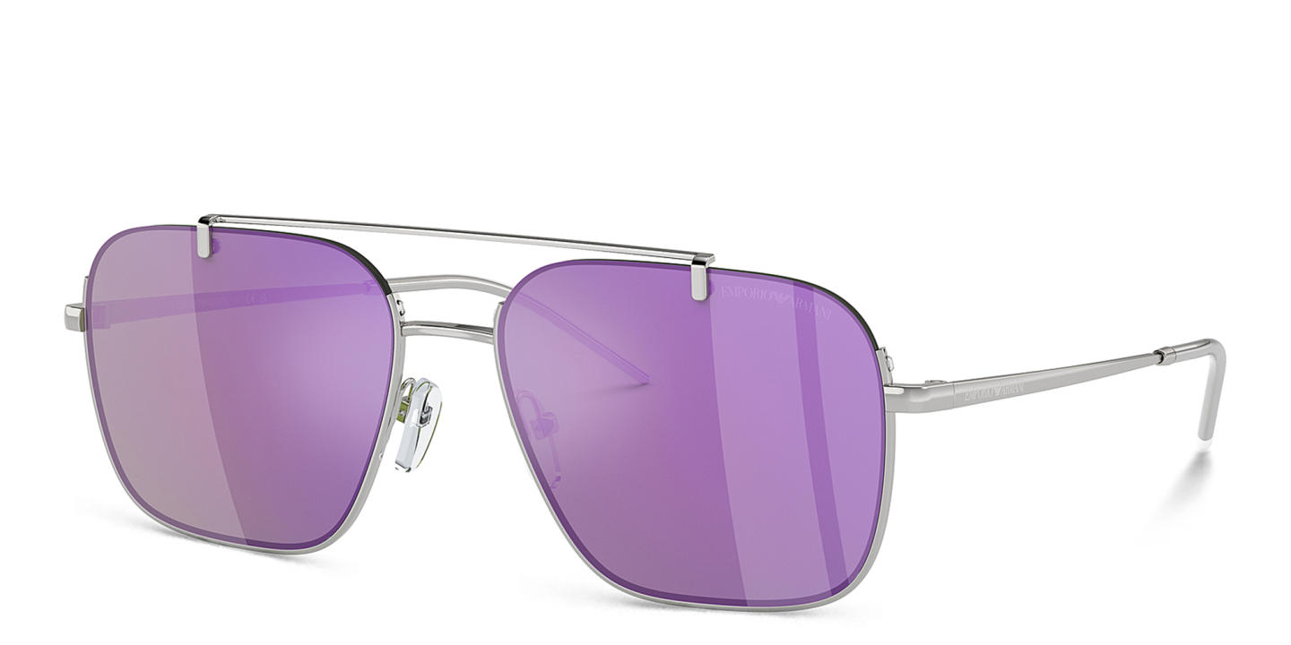 Shop Emporio Armani Half-Rim Rectangle Sunglasses in Silver online.