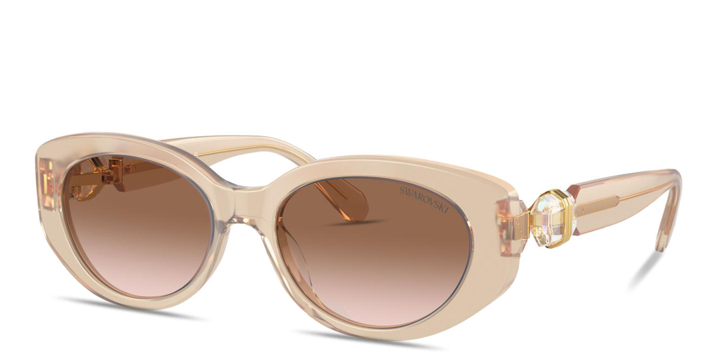 نظارات شمسية بإطار بيضاوي مزيّنة بالكريستال من سواروفسكي بلون بيج شفاف - صورة المنتج 1