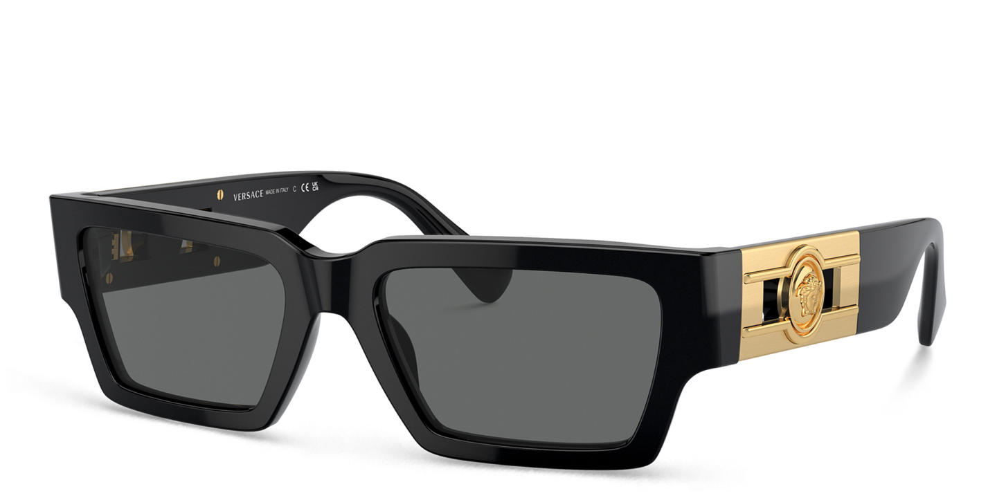 Shop VERSACE Medusa Unisex Rectangle Sunglasses in Black online.