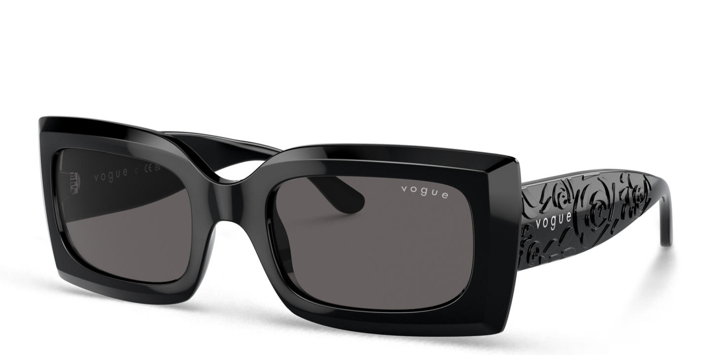 Shop Vogue Eyewear Logo-Print Rectangle Sunglasses in Black online.