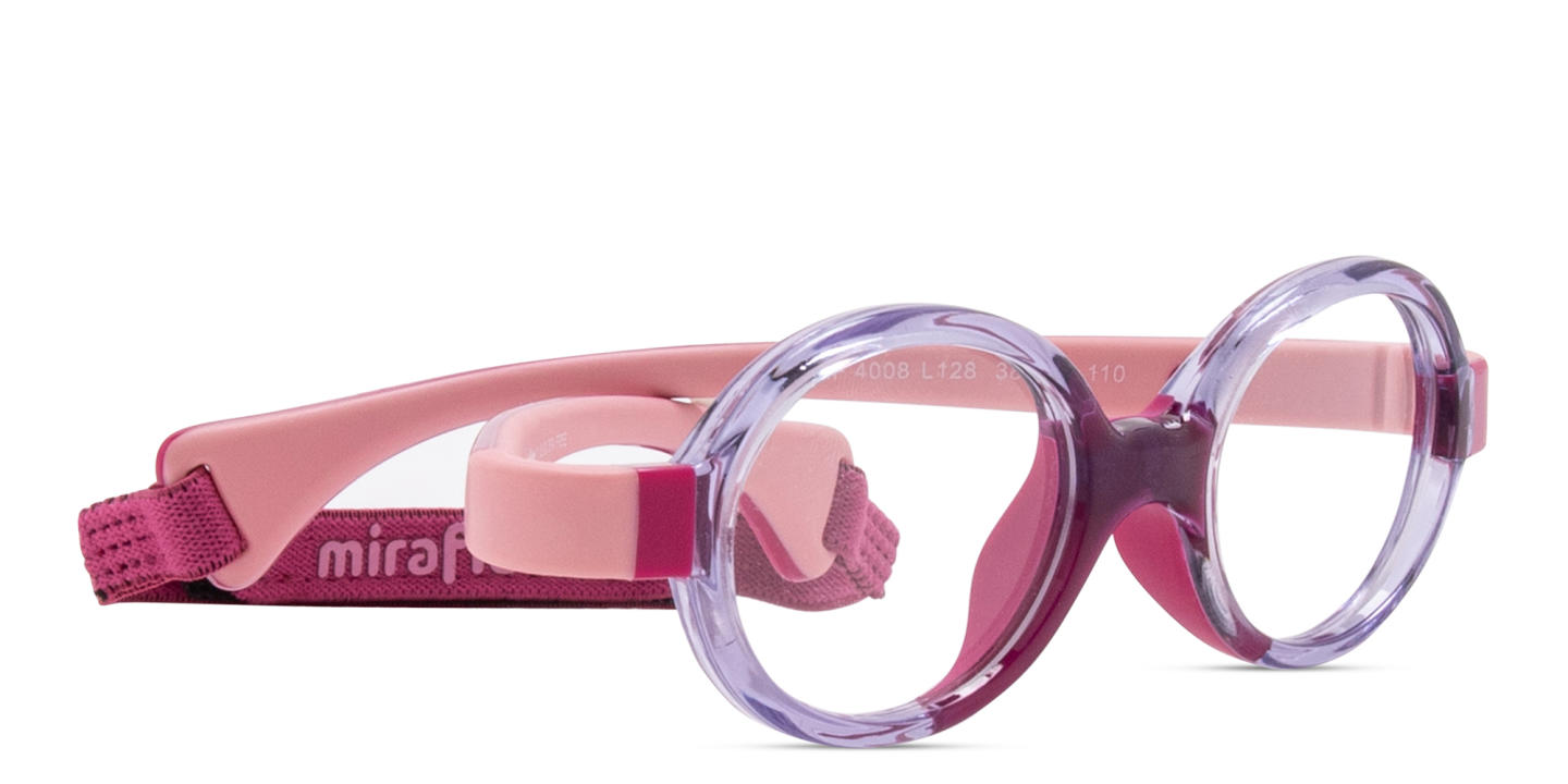 Shop Mira Flex Kids Round Eyeglasses in Translucent Light Lilac Dark Pink online.