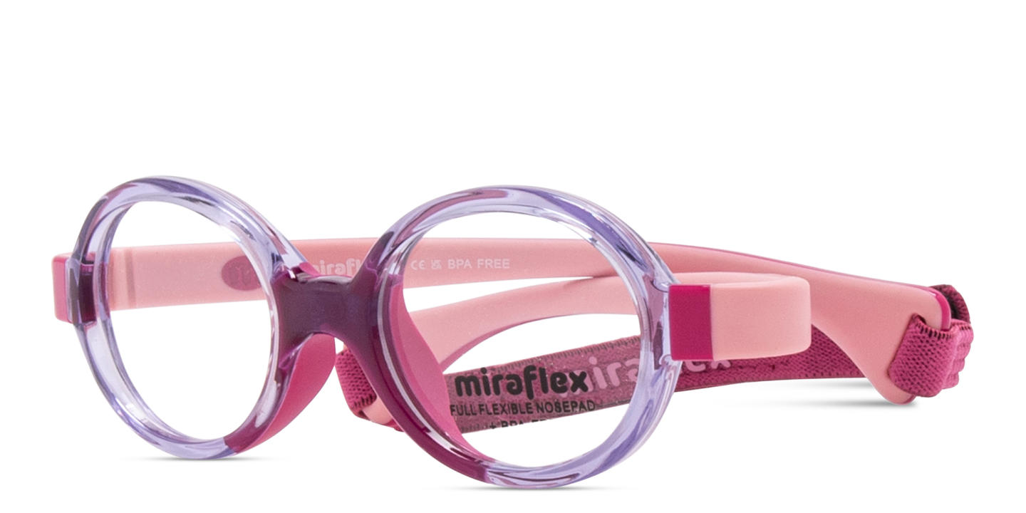 Shop Mira Flex Kids Round Eyeglasses in Translucent Light Lilac Dark Pink online.