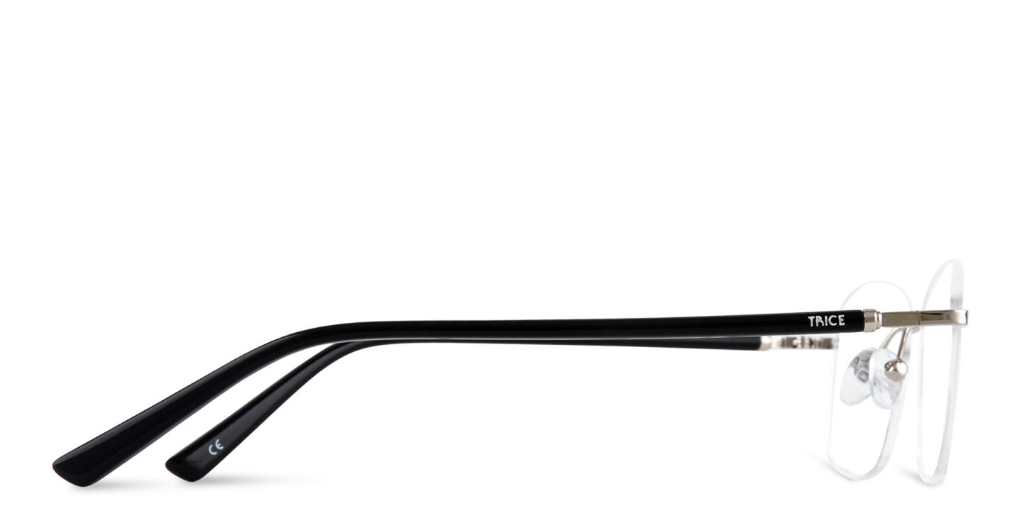 TRICE Logo Rimless Rectangle Eyeglasses in Silver – Product Photo 3