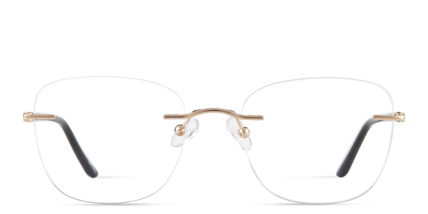 Shop TRICE Logo Rimless Square Eyeglasses in Gold online.