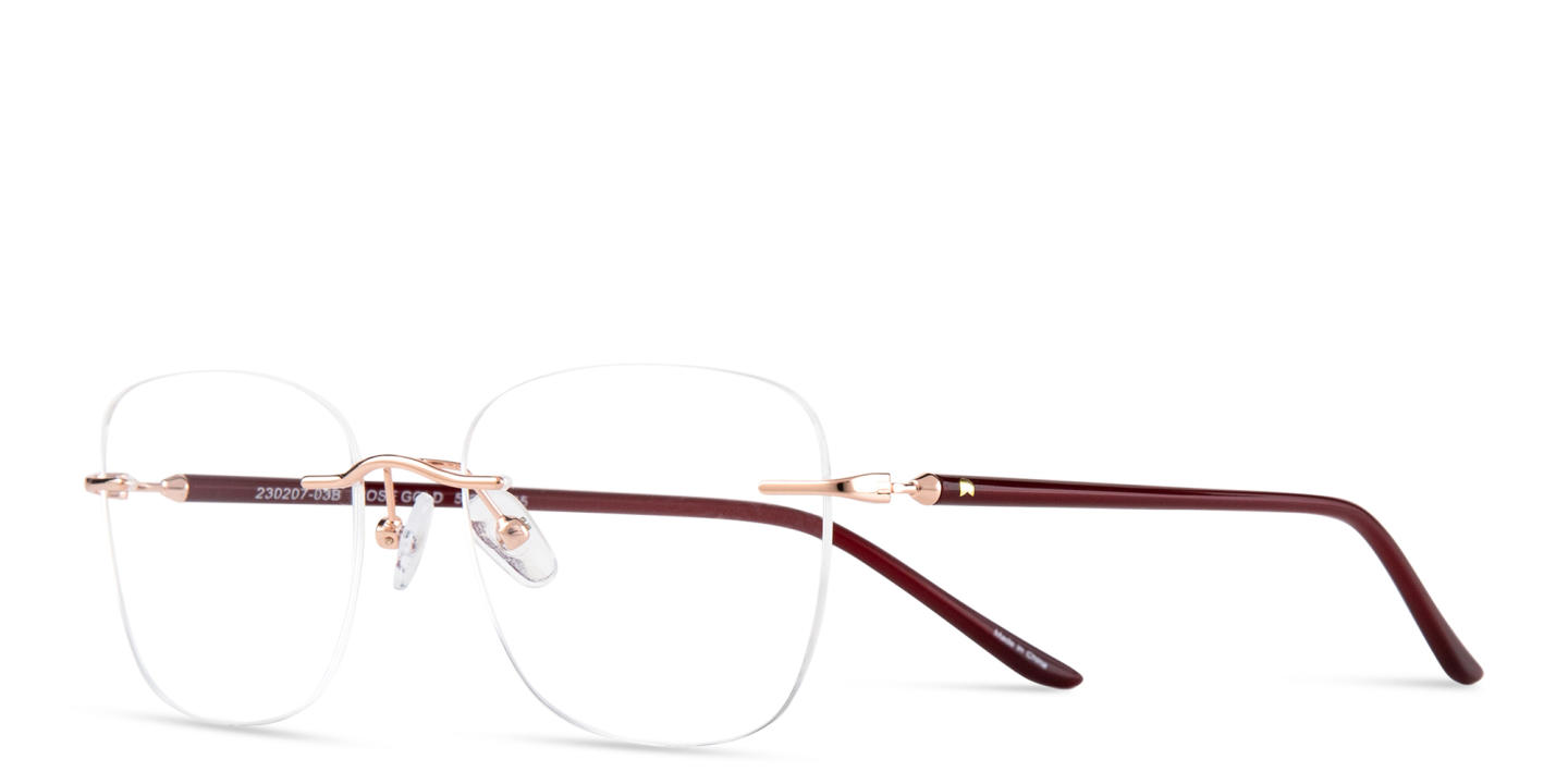 Shop TRICE Logo Rimless Square Eyeglasses in Rose Gold online.