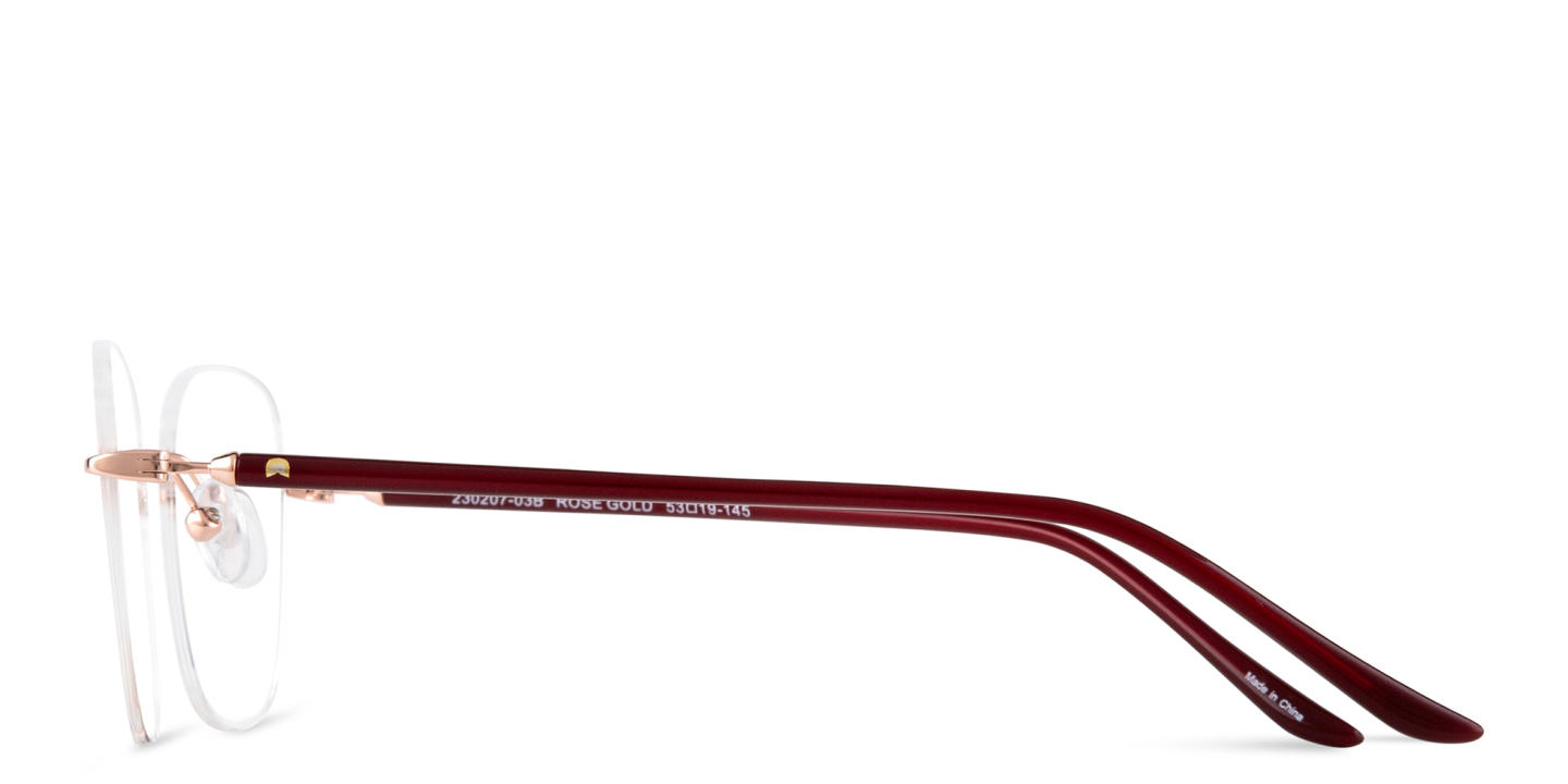 Shop TRICE Logo Rimless Square Eyeglasses in Rose Gold online.