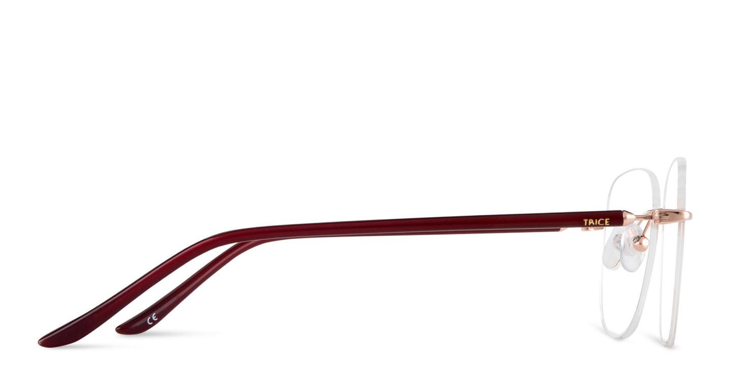Shop TRICE Logo Rimless Square Eyeglasses in Rose Gold online.
