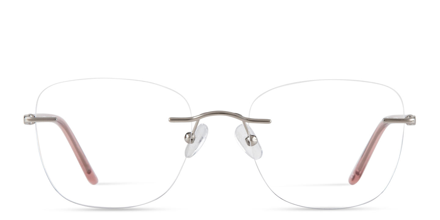 Shop TRICE Logo Rimless Square Eyeglasses in Silver online.