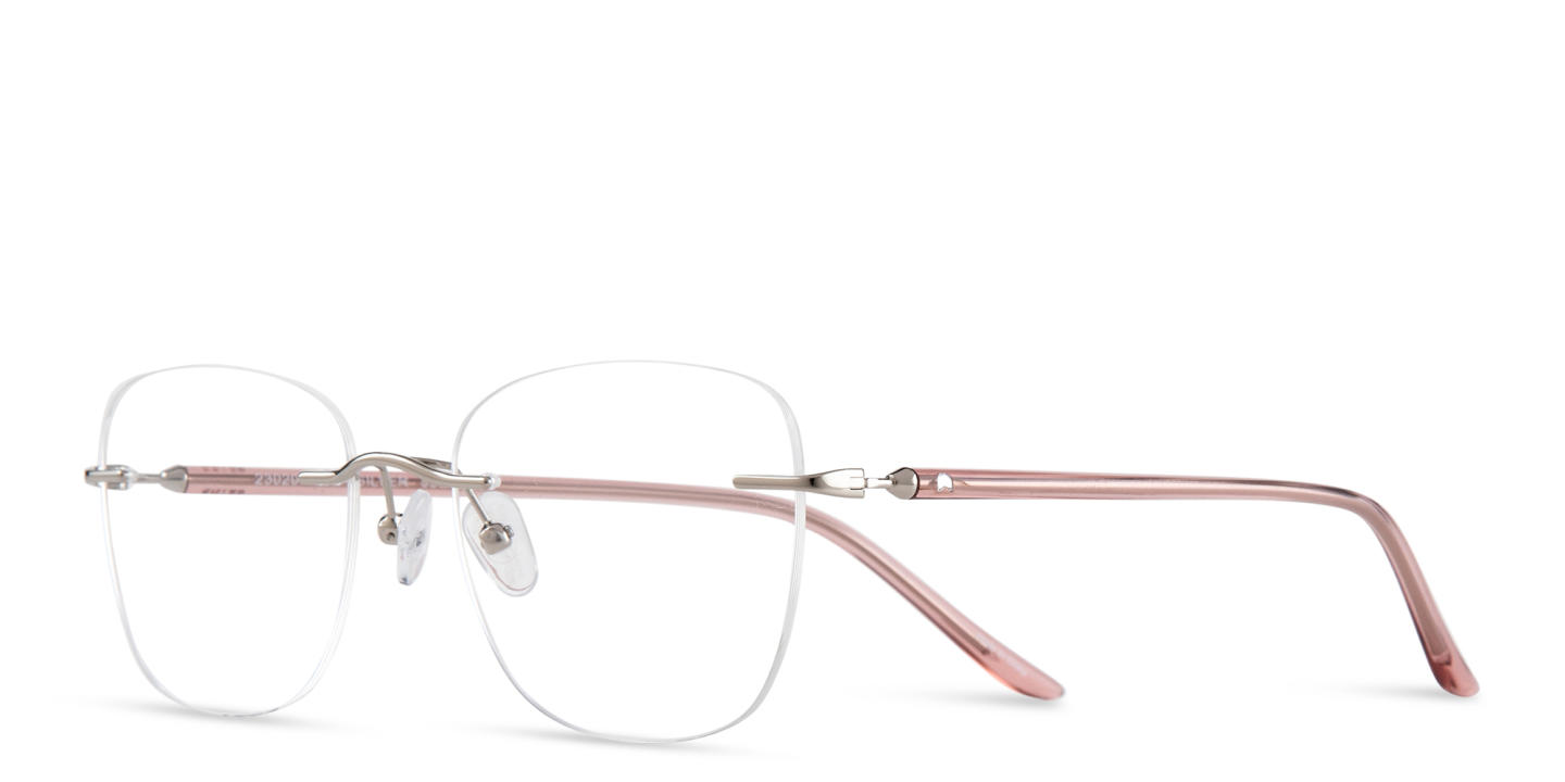 Shop TRICE Logo Rimless Square Eyeglasses in Silver online.