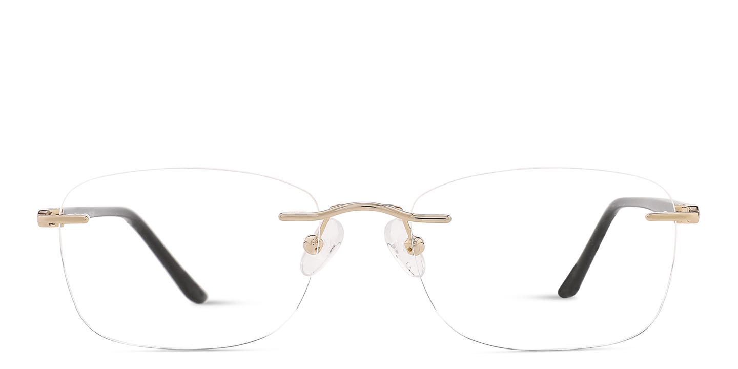 Shop TRICE Logo Rimless Rectangle Eyeglasses in Gold online.