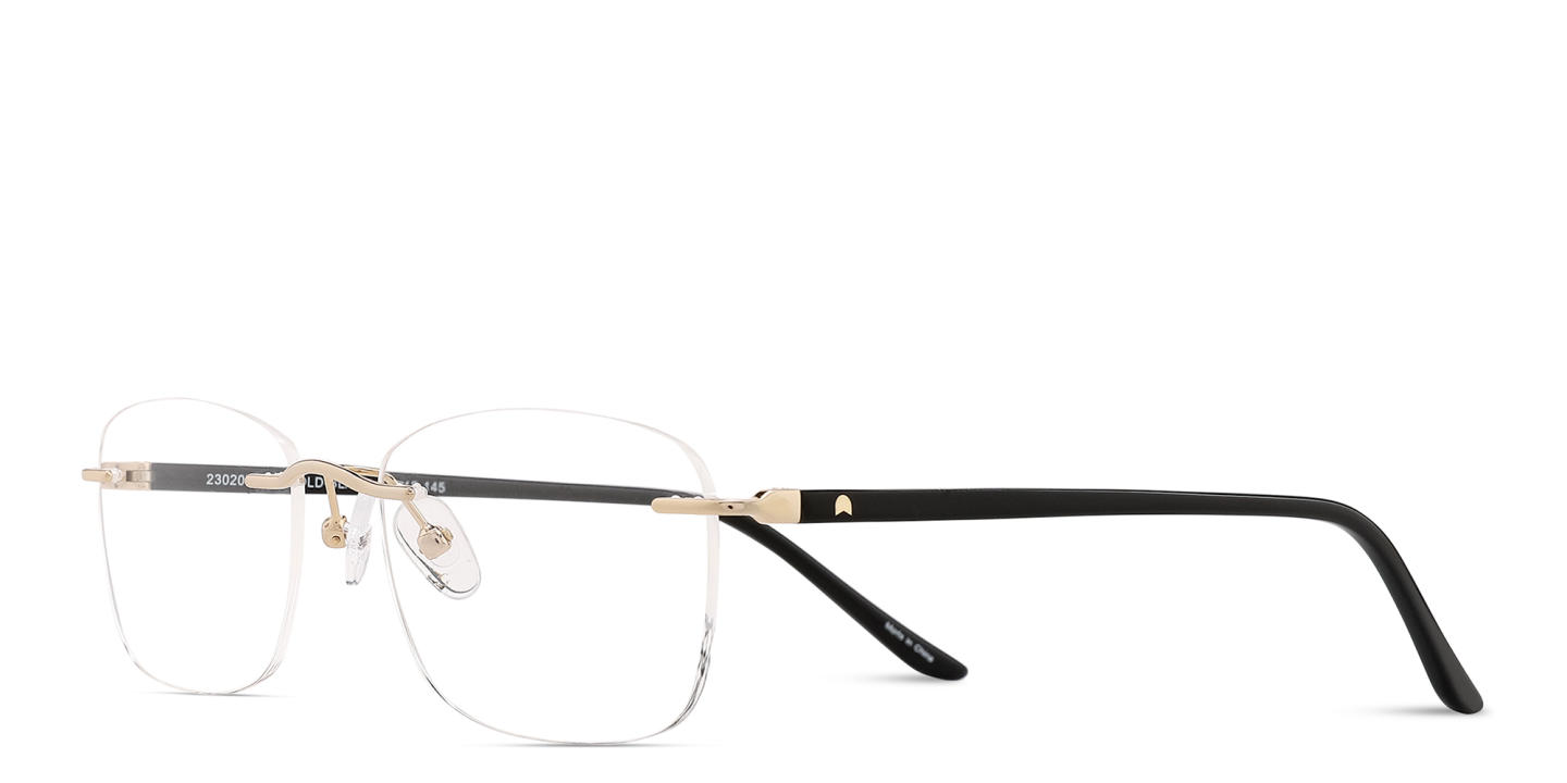 Shop TRICE Logo Rimless Rectangle Eyeglasses in Gold online.