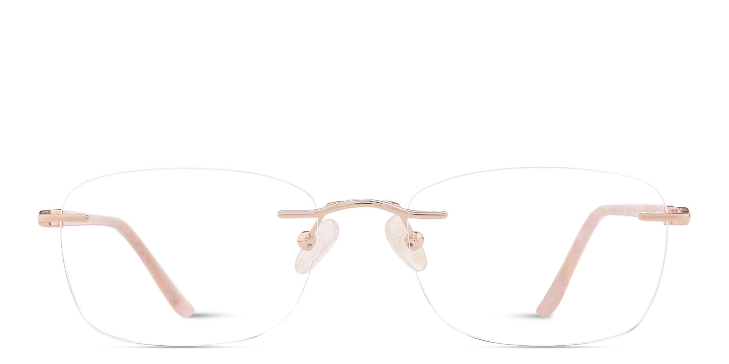 TRICE Logo Rimless Rectangle Eyeglasses in Rose Gold – Product Photo 0