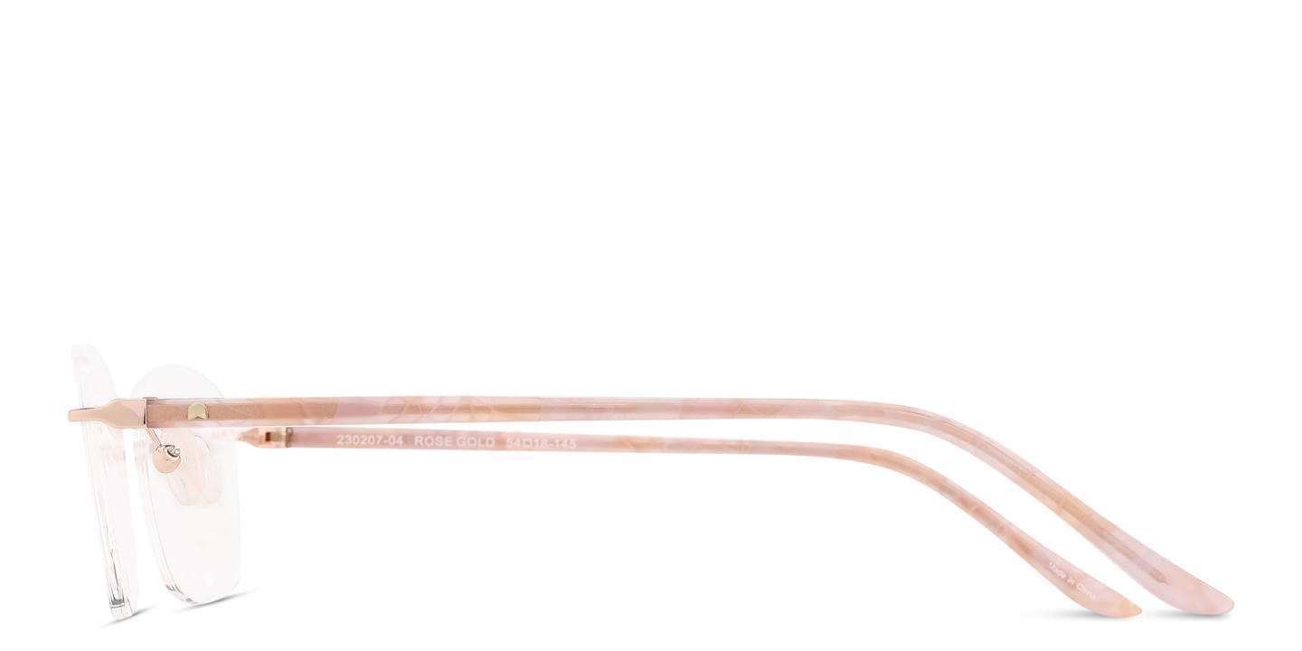 TRICE Logo Rimless Rectangle Eyeglasses in Rose Gold – Product Photo 2