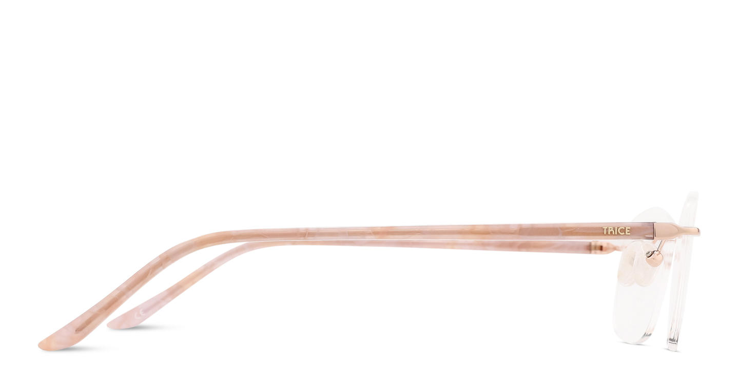 TRICE Logo Rimless Rectangle Eyeglasses in Rose Gold – Product Photo 3