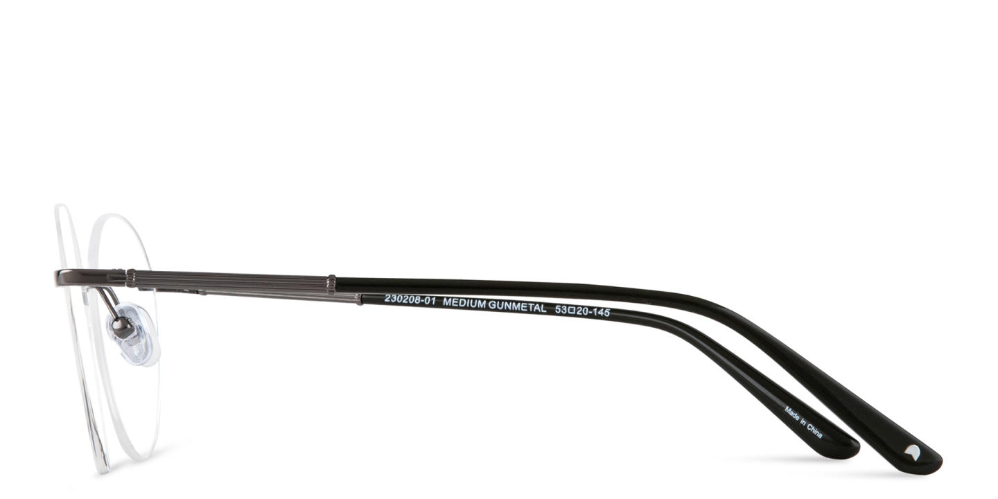 Shop TRICE Logo Rimless Round Eyeglasses in Gunmetal online.