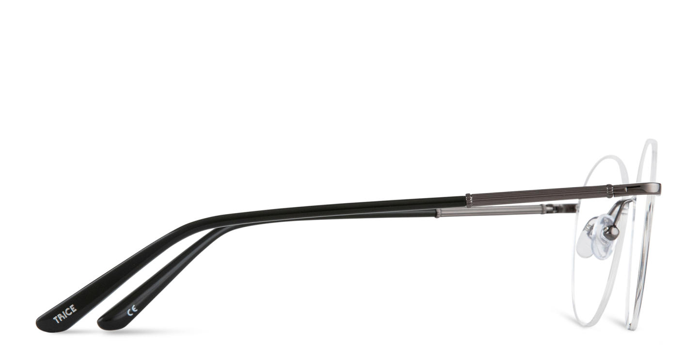 Shop TRICE Logo Rimless Round Eyeglasses in Gunmetal online.