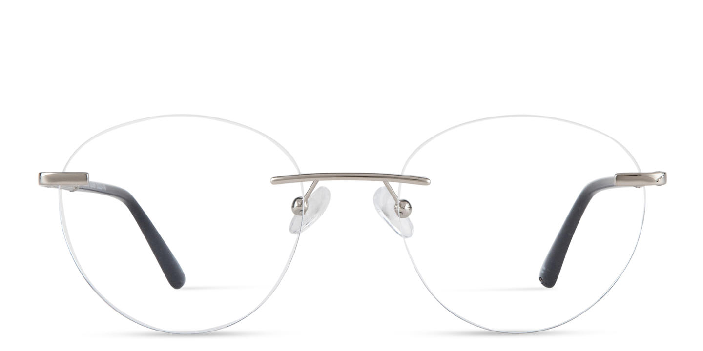 TRICE Logo Rimless Round Eyeglasses in Silver – Product Photo 0