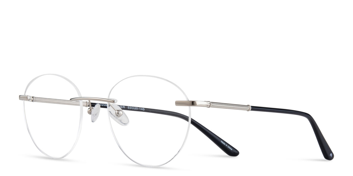 TRICE Logo Rimless Round Eyeglasses in Silver – Product Photo 1