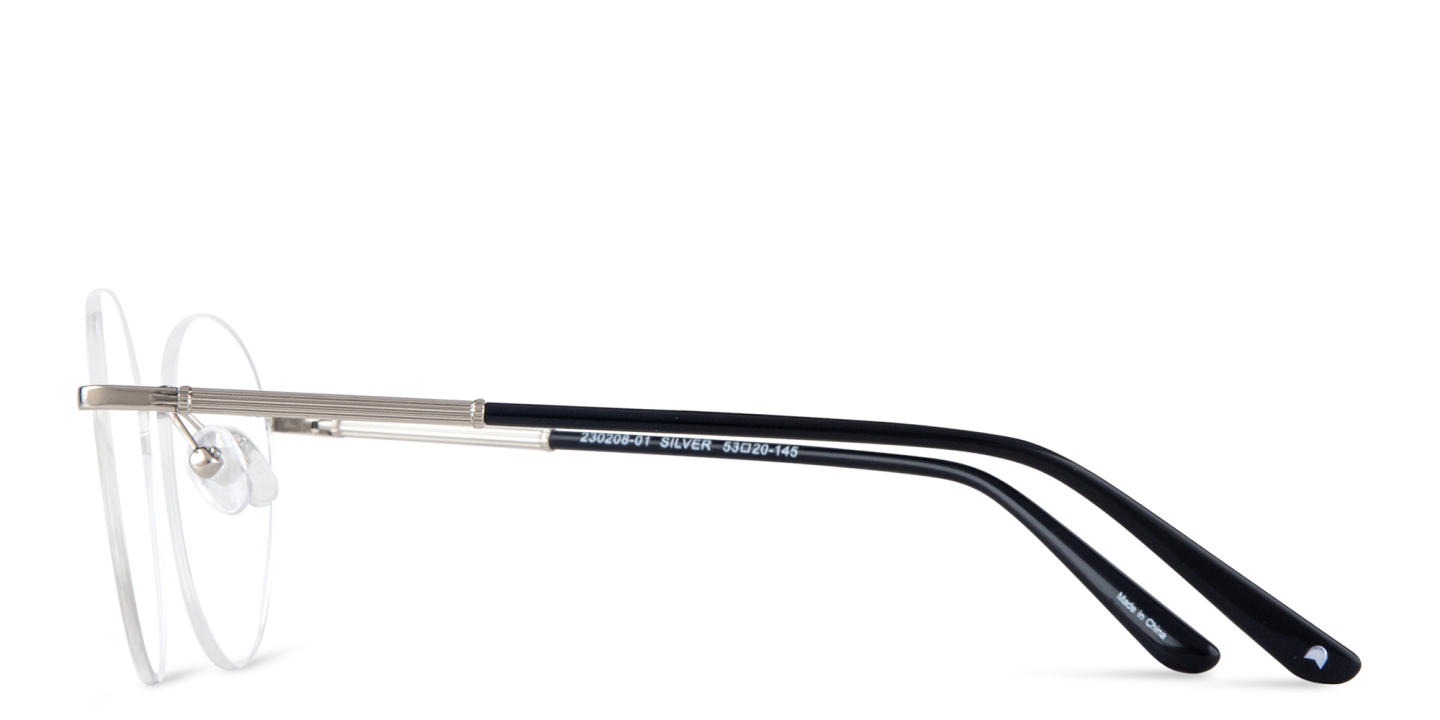 TRICE Logo Rimless Round Eyeglasses in Silver – Product Photo 2