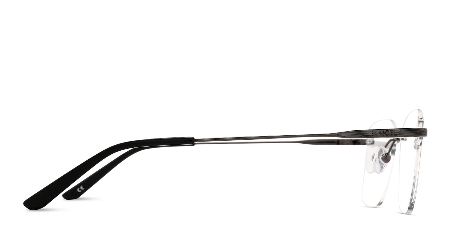 TRICE Logo Rimless Square Eyeglasses in Gunmetal – Product Photo 3