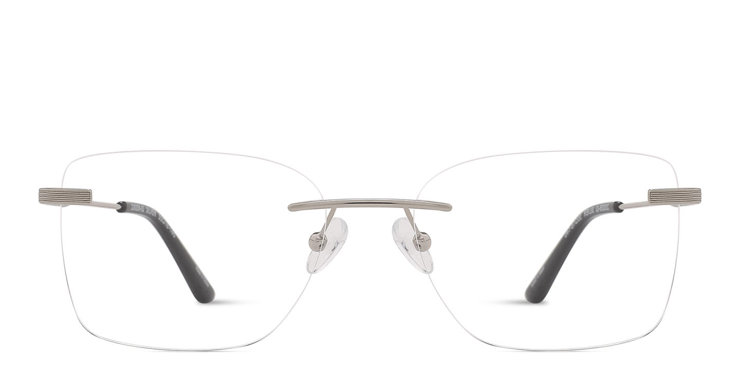 TRICE Logo Rimless Square Eyeglasses in Silver – Product Photo 0