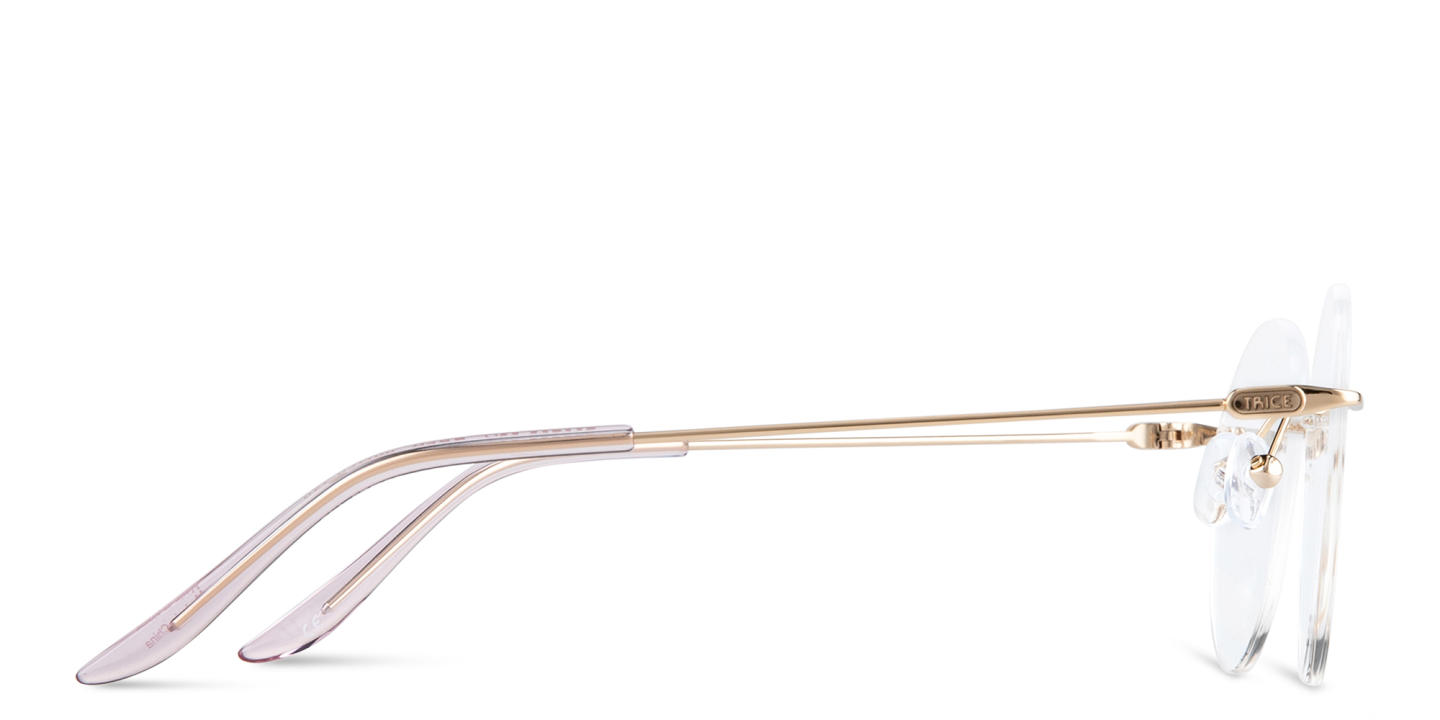 Shop TRICE Logo Rimless Round Eyeglasses in Gold online.