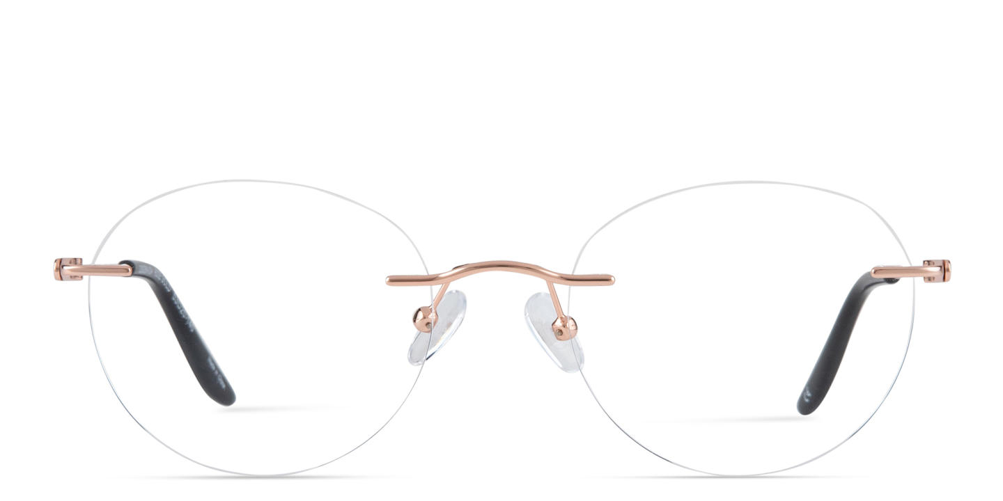 TRICE Logo Rimless Round Eyeglasses in Rose Gold – Product Photo 0