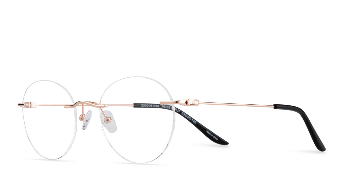 TRICE Logo Rimless Round Eyeglasses in Rose Gold – Product Photo 1