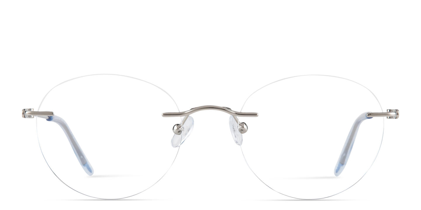 TRICE Logo Rimless Round Eyeglasses in Silver – Product Photo 0