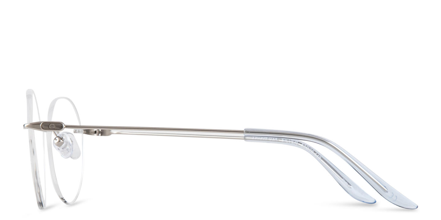 TRICE Logo Rimless Round Eyeglasses in Silver – Product Photo 2