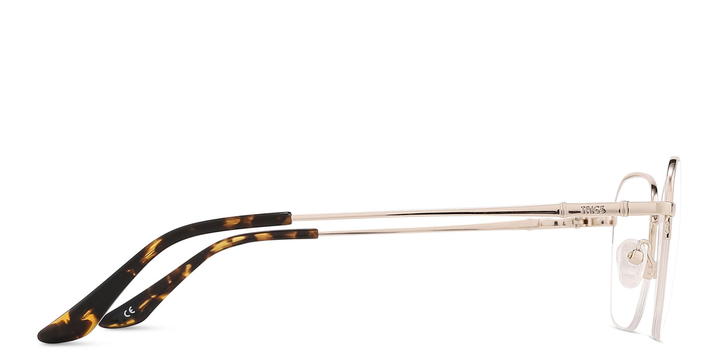 Shop TRICE Logo Half-Rim Square Eyeglasses in Light Gold online.