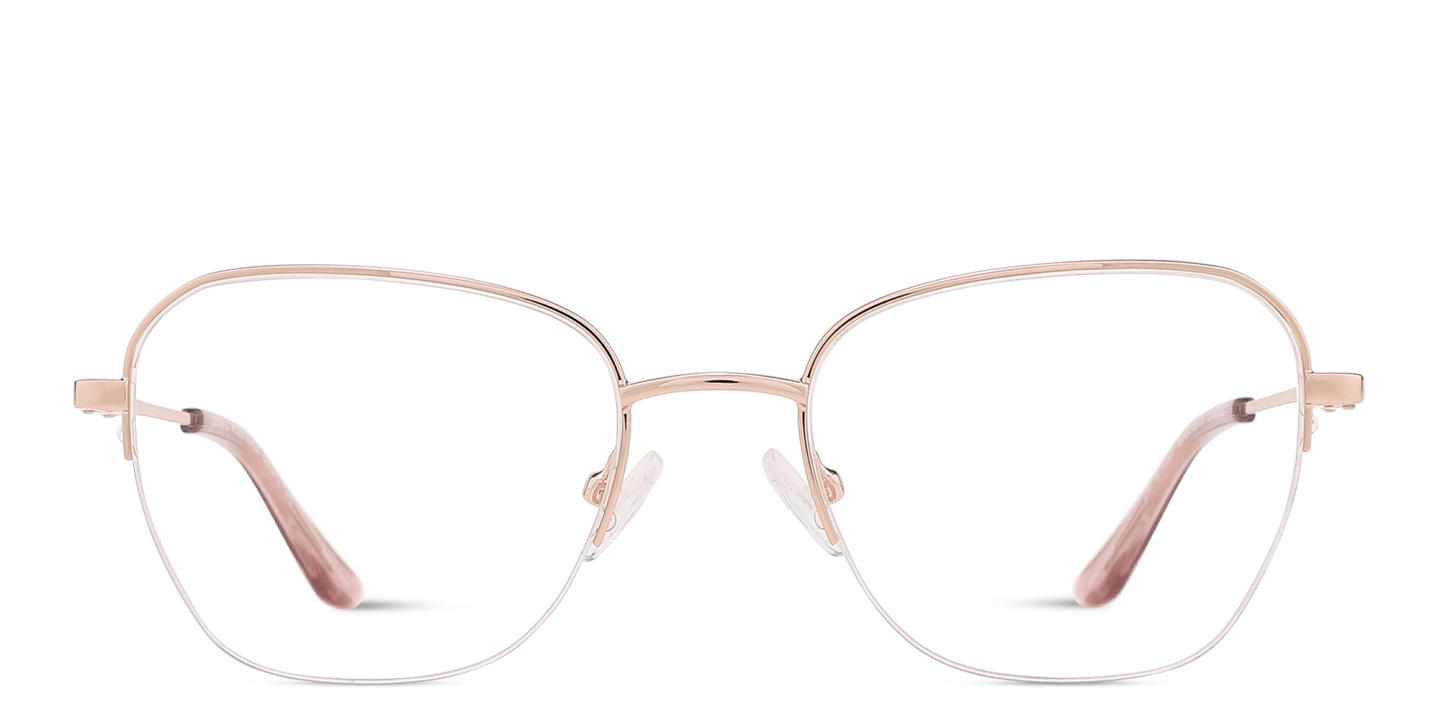 Shop TRICE Logo Half-Rim Square Eyeglasses in Rose Gold online.