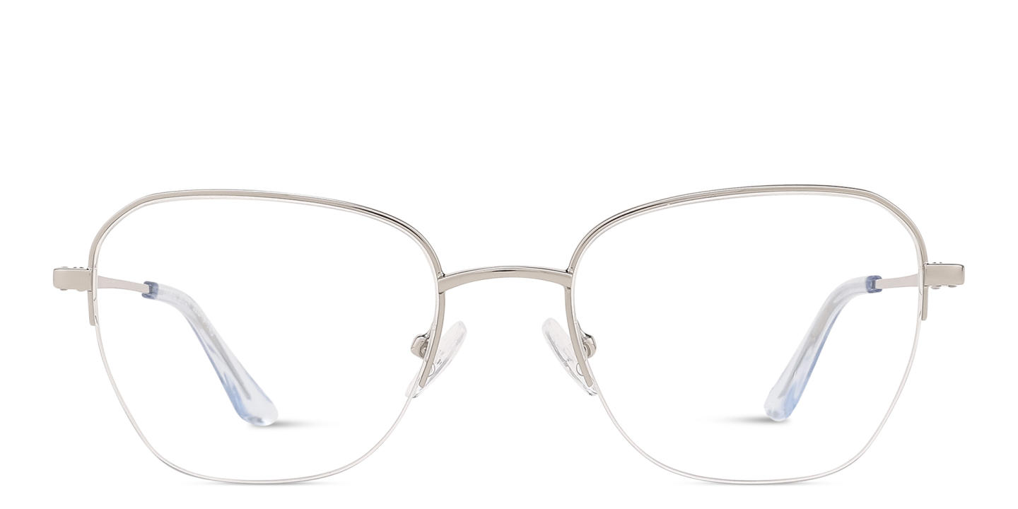 Shop TRICE Logo Half-Rim Square Eyeglasses in Silver online.