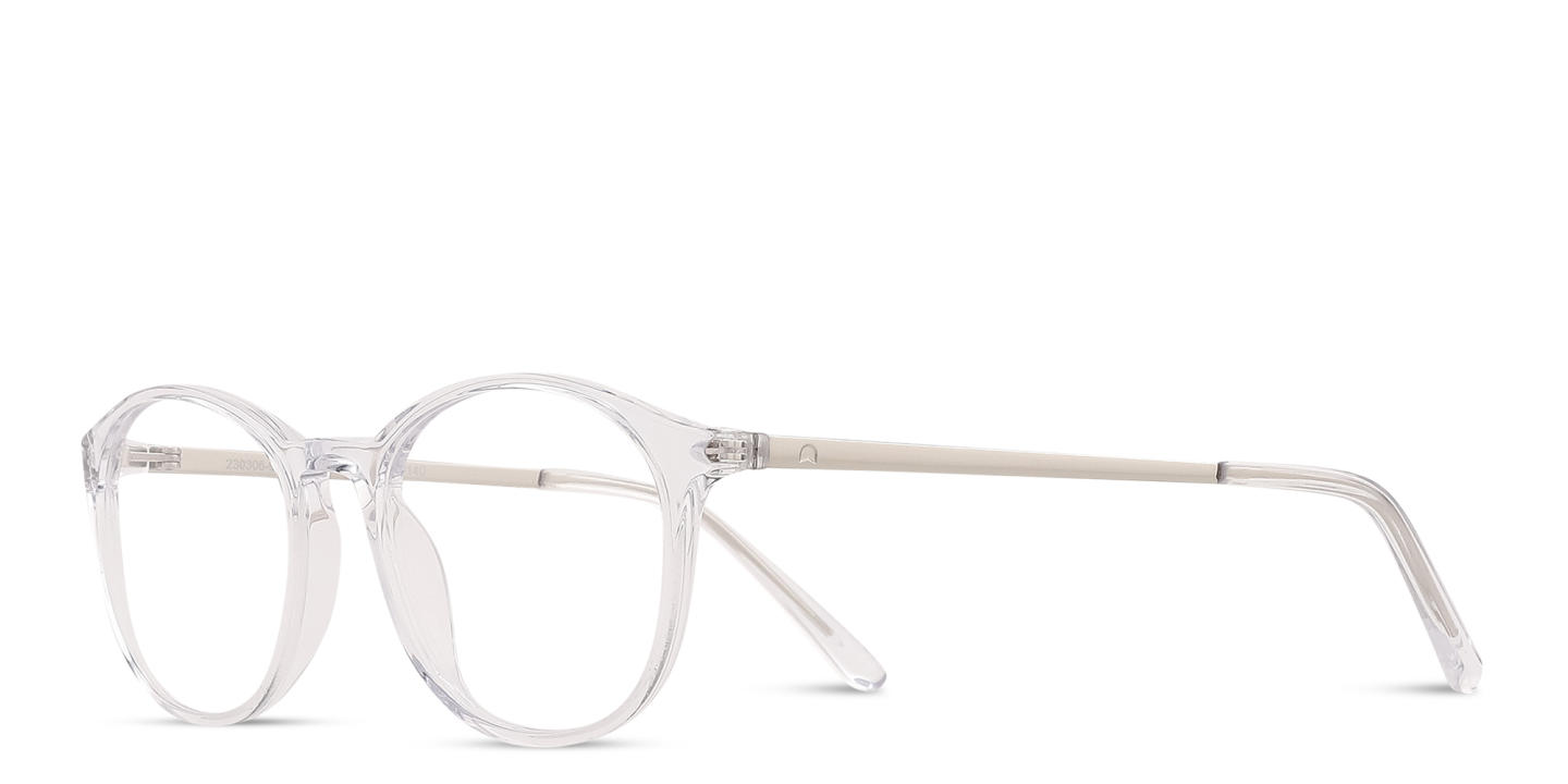 TRICE Logo Round Eyeglasses in Clear – Product Photo 1